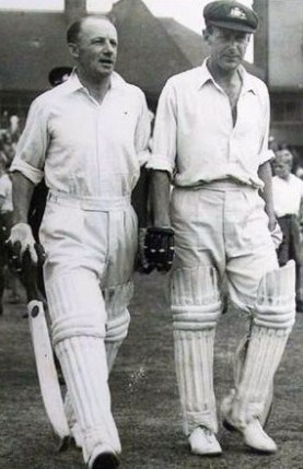Don Bradman and Arthur Morris walk out to bat at Headingley, 1948. They put on 301 runs for the second wicket to pull off an incredible win on the last day of the Test match.