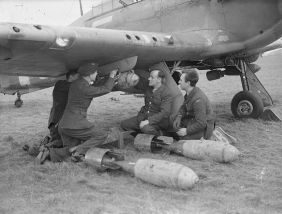 Hawker Hurricane Mk IIb showing six machine guns on the right wing.