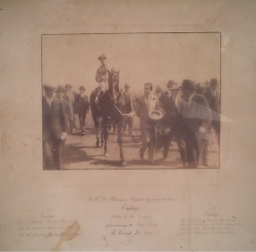 Maharaja Vijaysinhji leading his horse Embargo after winning the Irish Derby in 1926.